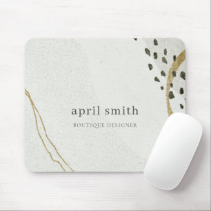 Chic Abstract Ivory Gold Black Grey Stone Texture  Mouse Mat
