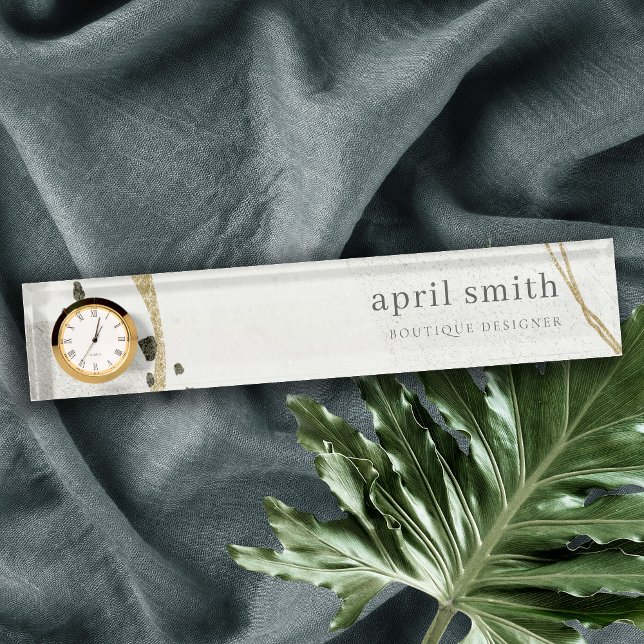Chic Abstract Ivory Gold Black Grey Stone Texture  Nameplate (Creator Uploaded)