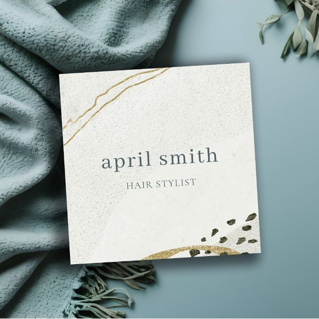 Chic Abstract Ivory Gold Black Grey Stone Texture  Square Business Card (Creator Uploaded)