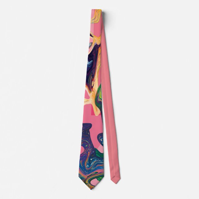 Chic abstract marble art on pink neck tie (Front)