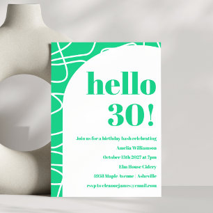 Chic Abstract Modern Line Art Green Birthday Party Invitation