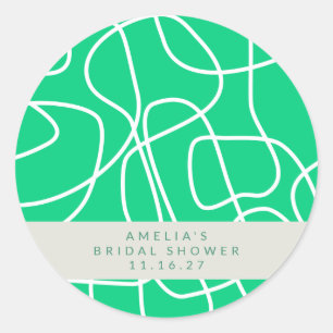 Chic Abstract Modern Line Art Green Bridal Shower Classic Round Sticker
