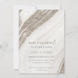 Chic Abstract Pale Gold Marble Agate Vow Renewal Invitation