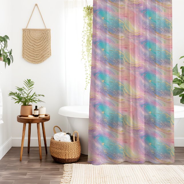Chic Abstract Pastel Glitter Color Pattern Shower Curtain (Creator Uploaded)