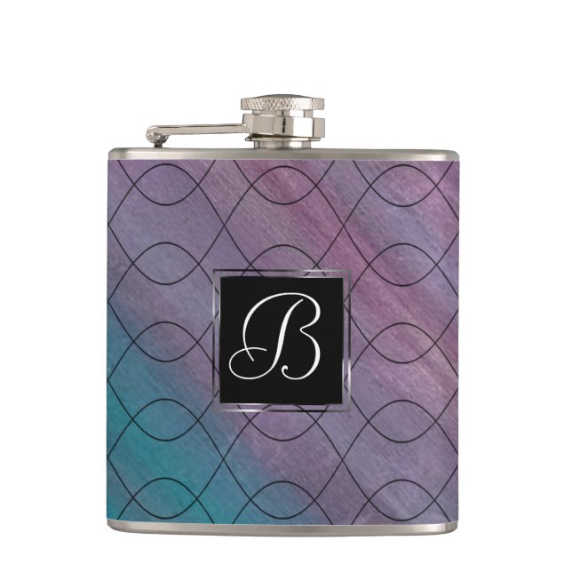Chic Abstract | Pink Teal Blue Turquoise Purple Hip Flask (Front)