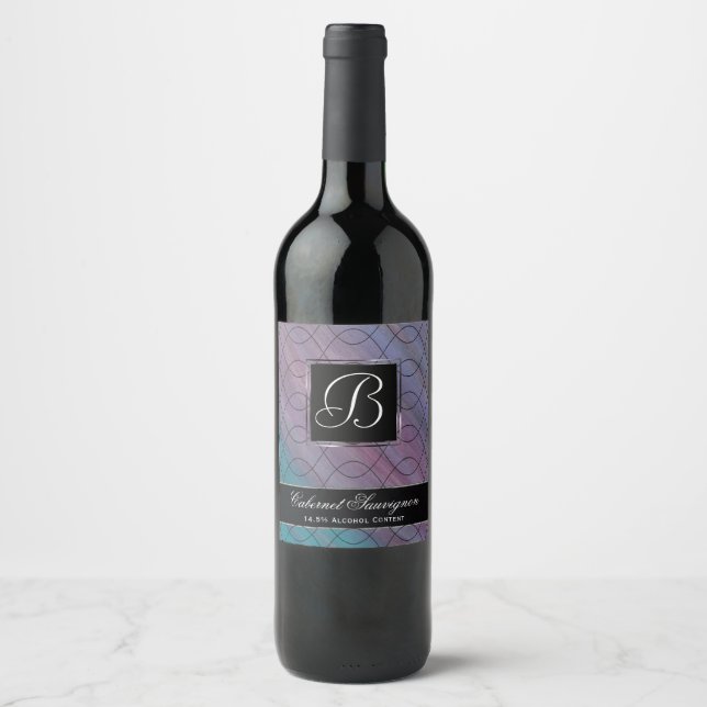 Chic Abstract | Pink Teal Blue Turquoise Purple Wine Label (Front)