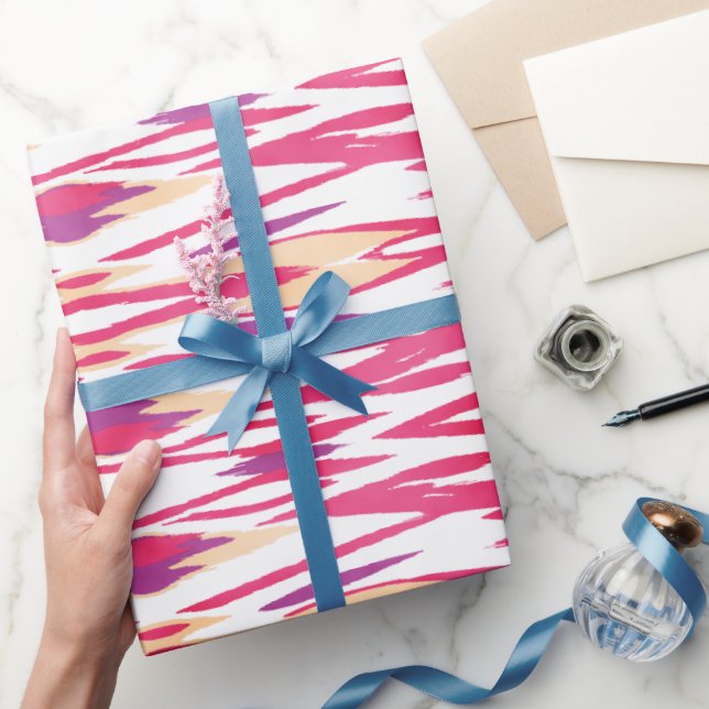 Chic abstract pink watercolor ikat pattern wrapping paper (Gifting)