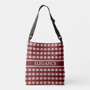 Chic abstract striped pattern in bordeaux & white crossbody bag