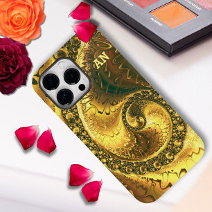 Chic Abstract Vivid Fractal Golden Sprial initials Case-Mate iPhone 14 Pro Max Case