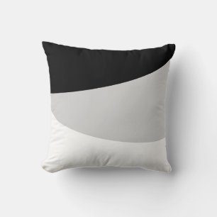 Chic Abstract Waves in Black Silver Grey & White Cushion
