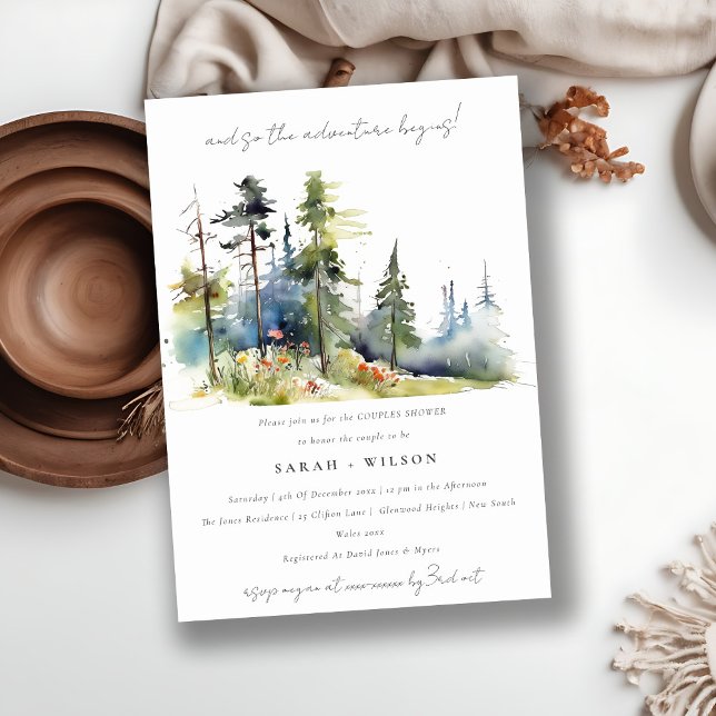Chic Adventure Begin Pine Forest Couples Shower Invitation (Creator Uploaded)