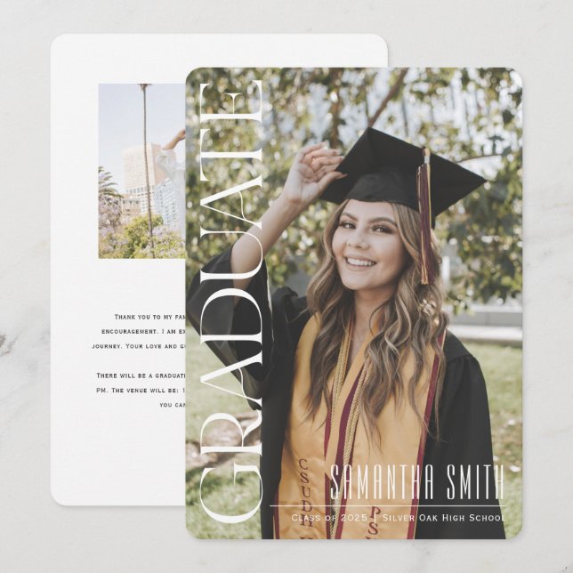 Chic Aesthetic Typography Modern Graduation  Announcement (Front/Back)