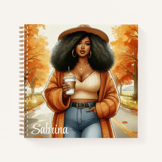 Chic African American Woman Autumn | Fall Notebook (Front)