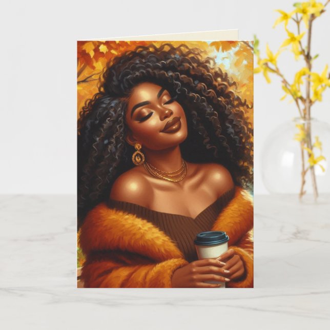 Chic African American Woman Thanksgiving | Fall Card (Yellow Flower)