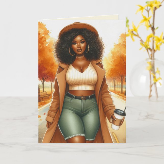 Chic African American Woman Thanksgiving | Fall Card (Yellow Flower)