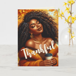 Chic African American Woman Thanksgiving   Fall Card
