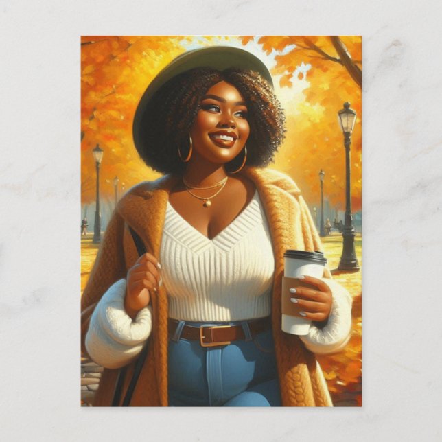 Chic African American Woman Thanksgiving | Fall Postcard (Front)