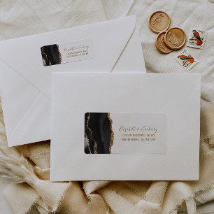Chic Agate Black Gold Wedding Return Address
