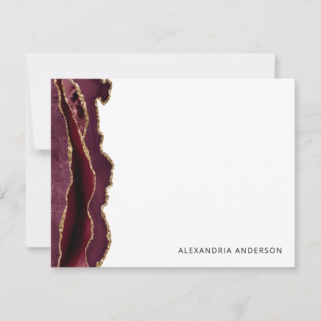 Chic Agate Burgundy Red Gold Glitter Marble Geode Card (Front)