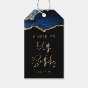 Chic Agate Geode Blue Gold 50th Birthday Party Gift Tags