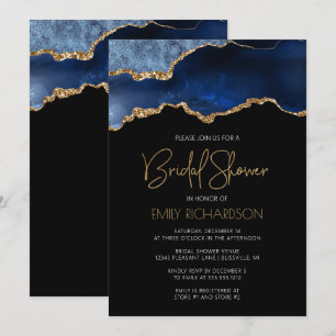 Chic Agate Geode Blue Gold Bridal Shower Invitation