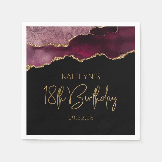 Chic Agate Geode Burgundy Gold 18th Birthday Party Napkin (Front)