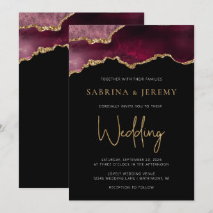 Chic Agate Geode Burgundy Gold Wedding Invitation