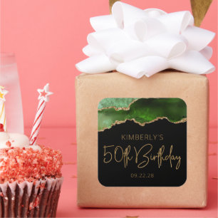 Chic Agate Geode Green Gold 50th Birthday Party Square Sticker