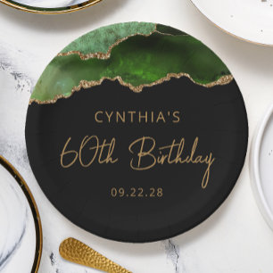 Chic Agate Geode Green Gold 60th Birthday Party Paper Plate