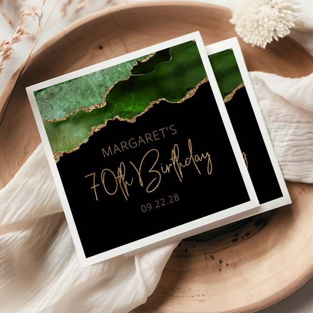 Chic Agate Geode Green Gold 70th Birthday Napkin (Creator Uploaded)