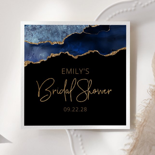 Chic Agate Geode Navy Blue Gold Bridal Shower Napkin (Creator Uploaded)