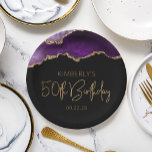 Chic Agate Geode Purple Gold 50th Birthday Party Paper Plate<br><div class="desc">These chic, glamourous 50th birthday party paper plates feature a watercolor image of an agate geode in shades of purple with faux gold glitter highlights. The words "50th Birthday" appear in faux gold glitter in a decorative modern handwriting font. Customise it with the name of the honoree and the date...</div>