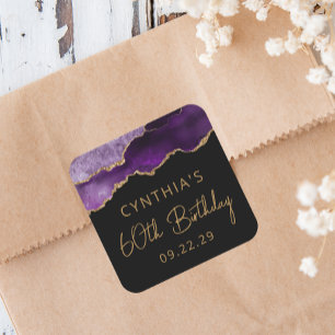 Chic Agate Geode Purple Gold 60th Birthday Party Square Sticker