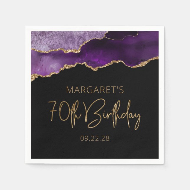 Chic Agate Geode Purple Gold 70th Birthday Napkin (Front)