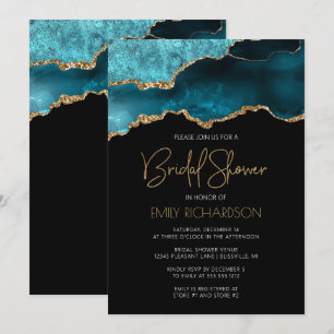 Chic Agate Geode Teal Blue Gold Bridal Shower Invitation