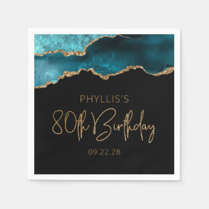 Chic Agate Geode Teal Gold 80th Birthday Napkin