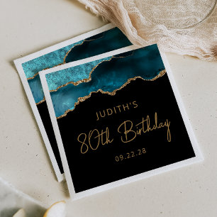 Chic Agate Geode Teal Gold 80th Birthday Party Napkin
