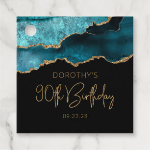 Chic Agate Geode Teal Gold 90th Birthday Party Favour Tags