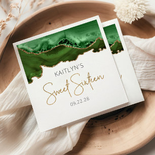Chic Agate Hunter Green Gold Sweet 16 Birthday Napkin