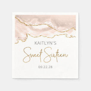 Chic Agate Ivory Gold Sweet 16 Birthday Napkin