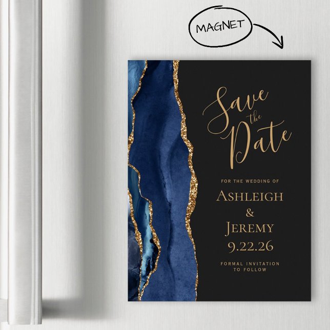 Chic Agate Navy Blue Gold Dark Magnetic Card (Creator Uploaded)
