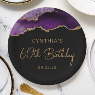 Chic Agate Purple Gold 60th Birthday Party Paper Plate
