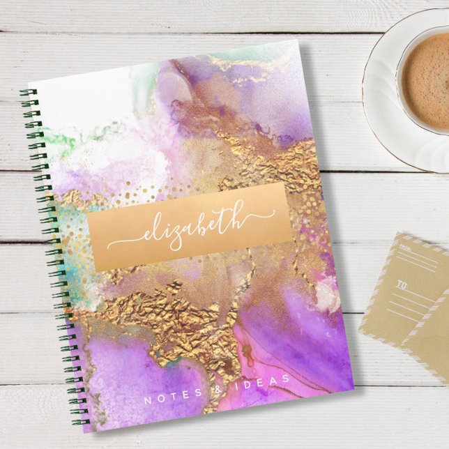Chic agate watercolor glam gold purple aqua green notebook (Creator Uploaded)