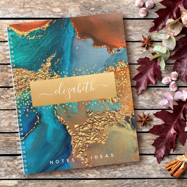 Chic agate watercolor gold turquoise orange glam notebook (Creator Uploaded)