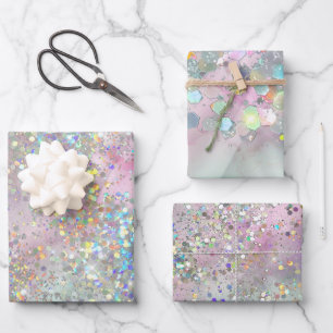 Chic Alcohol Ink Wedding Holographic Glitter Wrapping Paper Sheet