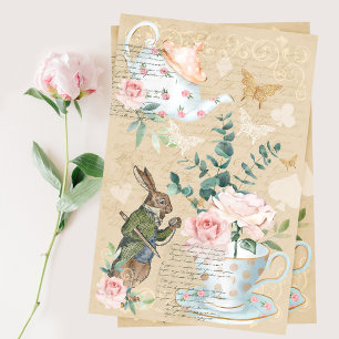 Chic Alice In Wonderland Collage Decoupage Rabbit Tissue Paper