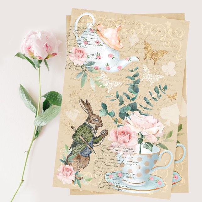 Chic Alice In Wonderland Collage Decoupage Rabbit Tissue Paper (Creator Uploaded)