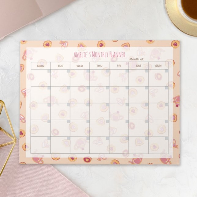 Chic Alice' Tea Party Mocha Monthly Planner Notepad (Creator Uploaded)