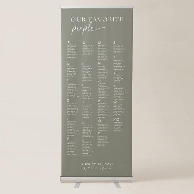 Chic Alphabetical Wedding Large Seating Chart Retractable Banner (Front)