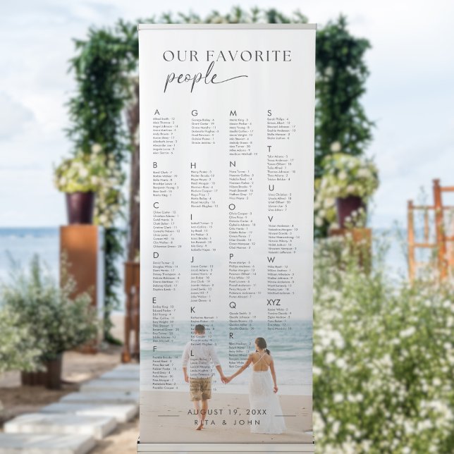 Chic Alphabetical Wedding Photo Seating Chart Retr Retractable Banner (Creator Uploaded)